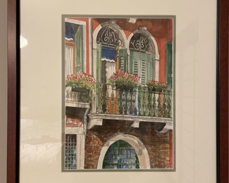 $500. Watercolor painting professionally double matted & framed. "Venice Windows" by Thomas Gruber. 20"Wx24"Hx1.5"D. Purchased from Agora Gallery in NYC for $1000.