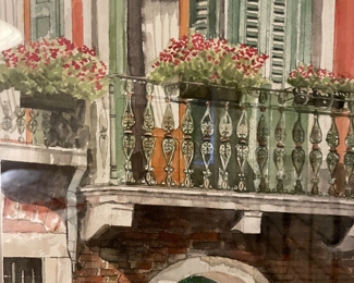 Gruber is an architect and artist who focuses on buildings. The watercolor has exquisite detail expertly captured in all the colors of Venice.