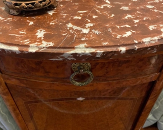 Wood is stunning and beautifully lacquered with brass handles and feet and a gorgeous marble top. Complements next one with alternative layout.