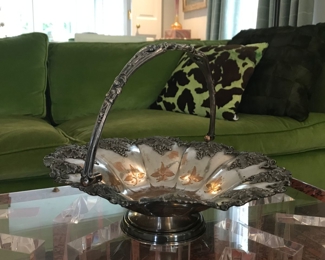 $42. Vintage Art Nouveau decorative 3 Metal Design Pedestal Bowl; 12ʺW × 12ʺD × 3.75ʺH
