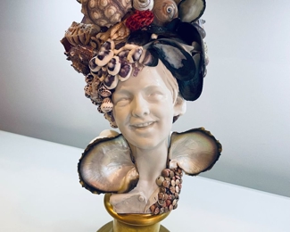 $800. Capodimonte Child Bust by Bruno Merli, encrusted with sea shells and crystals. 15"h x 9"W x 7"d