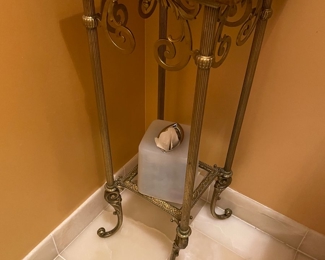 $250. Antique Brass and Marble Top Side End Table. 12"square marble top and 31"h overall.
