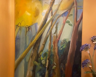 $200. Vintage large painting on canvas. 38"wx51"h. Vibrant colors. There are a few nicks consistent with age.