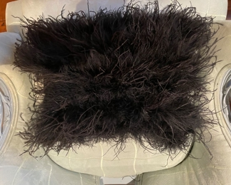 $45. Small lumbar decorative pillow with black ostrich feathers. 10x13".