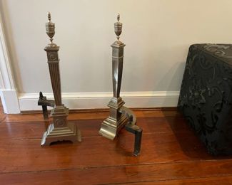 $450 pair. Antique andirons. Federal or neoclassical period? Silver is in good shape but could use a polishing.