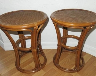Pair Rattan Accent Side Tables