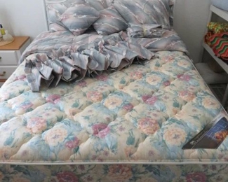 Queen Size Serta Mattress & Box Spring, White Metal Headboard