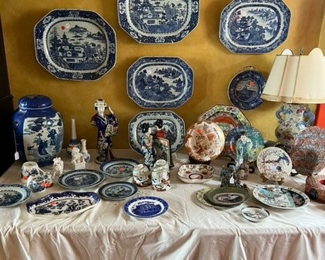 Collection of antique blue plates....more