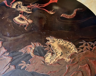 Leather Black Lacquered Chinoiserie "1840"....fabulous design with tiger