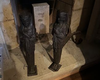 19th Century rare Egyptian Bronze Andirons
