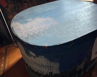French Wallpaper Wooden Hat Box '1860'