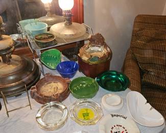 MCM Ashtrays & Pair of Vintage Hurricane Lamps!