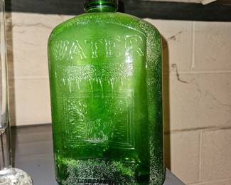Vtg 1930’s Green Embossed  Glass  Refrigerator Bottle 2 Qt!
