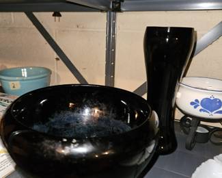 Vtg Viking Art Glass Black Glass Round Footed Bowl!
