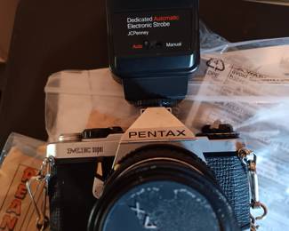 Pentax ME Super Camera with extra telephoto lens and case