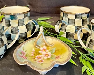 MCKENZIE CHILDS MUGS AND NIPPON PORCELAIN PLATTER
