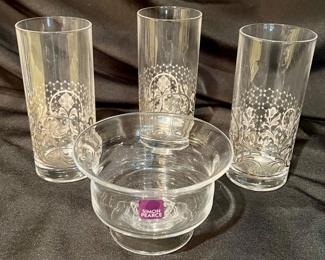 NEW SIMON PEARCE CANDY BOWL WITH EGEZIA ITALIAN TUMBLERS