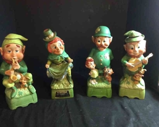 Four Hoffman Kentucky Bourbon Leprechaun Music Box Bottles Empty