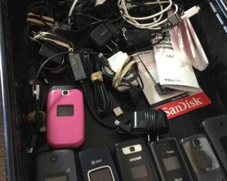 Lot Of Older Cell Phones Chargers