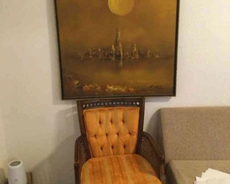 MidCentury Signed Oil Painting And Arm Chair