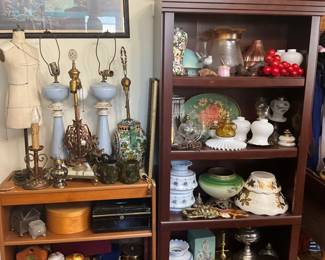 Tons of lamps, glass lampshades