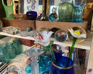 Collectible glass, paperweights, vases
