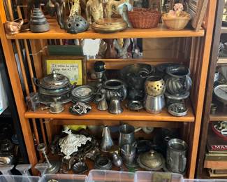 Assorted old hardware, old figurines and small sculptures