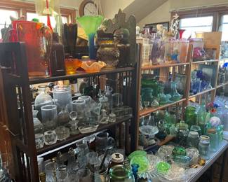 Tons of assorted glass, old medicine bottles, apothecary, carnival glass