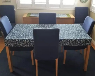 Kitchen/Dining Room Table with Sideboard/Credenza and 6 chairs. It's a small to moderate size area and this fit very well. If you have a smaller area, this may work very well for you as well.