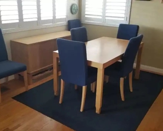 Kitchen Table measures: 33"(w) x 59 1/4"(l) x 28 1/4" (h) Credenza measures: 17 3/4" (w) x 59 1/4"(l) x 29" (h)