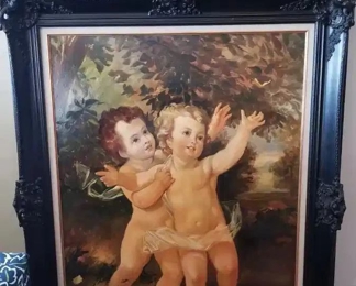 An oil that I call the 'Two Cherubs'. They are children in the garden trying to catch a butterfly. Large piece and it must go.