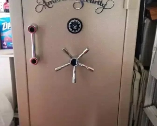 Large 'American Security' Safe with interior pocket, numerous shelving, humidity control and lighting. I've owned other safes but this is really the best. Fire Rated to withstand incredible temperatures for 90 minutes, (most are 60 minutes). Also has a textured surface which really blends in and is durable and attractive.