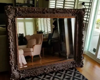 Few mirrors are this beautiful and this big! This baroque frame measures 50" x 60" x 4.5" (d). It has been wired to hang in both directions. So all you have to do is hang it up :-)