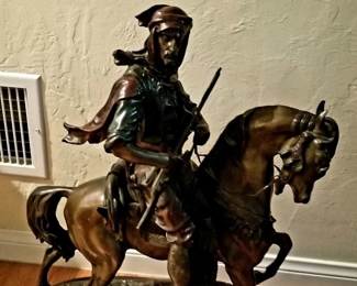 'The Arab on Horseback' colored bronze by Barye.
