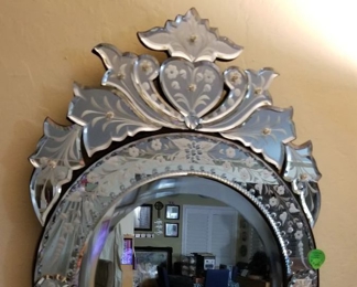 Venetian Glass Mirror. Stunning and in perfect condition. Dimensions: 19 1/2" (w) x 32" (h)