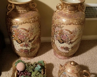 2 Large Cloisonne Vases...24"(h) x 12"(w) at the widest point. There is also a matching open serveware piece and a very large teapot, that you may consider getting as well.