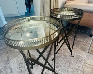 Round mirrored brass side/end tables (2)