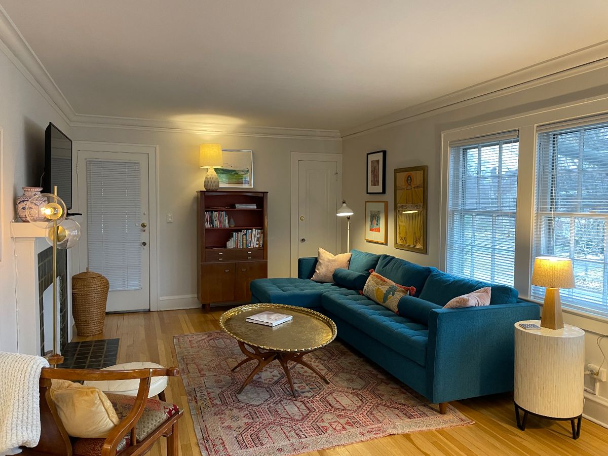 Sofa and gold table not for sale.