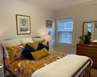 Queen mattress, bedding and frame.  Everything in photo is for sale. 