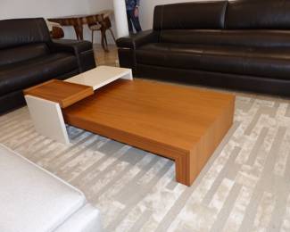 Designer modern cocktail table, contemporary area rug