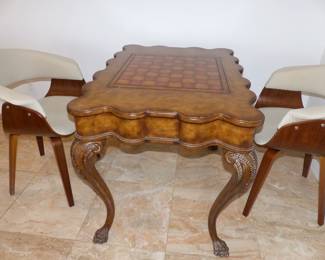 Game table with pair of chairs