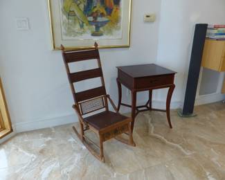 Antique rocking chair, side table