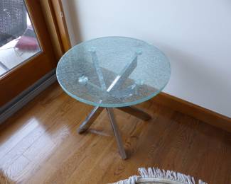 Designer modern crackle glass top accent table