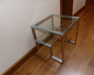 Modern chrome base, glass top accent table