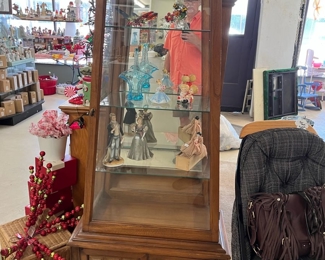 Beautiful pecan mid-century display cabinet!
