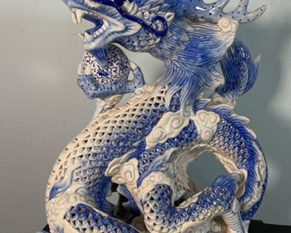 27” Chinese Cut Ceramic/Porcelain Dragon Serpent Sculpture