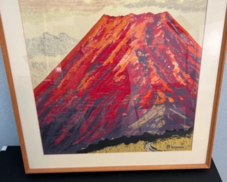 Tatsumura Fabric Art Textile 'Aka-Fuji' - Framed 26x25