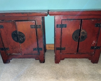 Pair Rustic Asian Antique End Tables