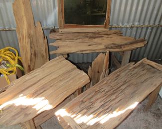 Sinker cypress benches and driftwood