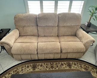 Tan fabric sofa with 2 recliners in excellent condition $400